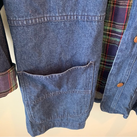 Vintage Ashton Cove Denim Button Front Plaid Lined Shacket Jacket Small S - Picture 6 of 10